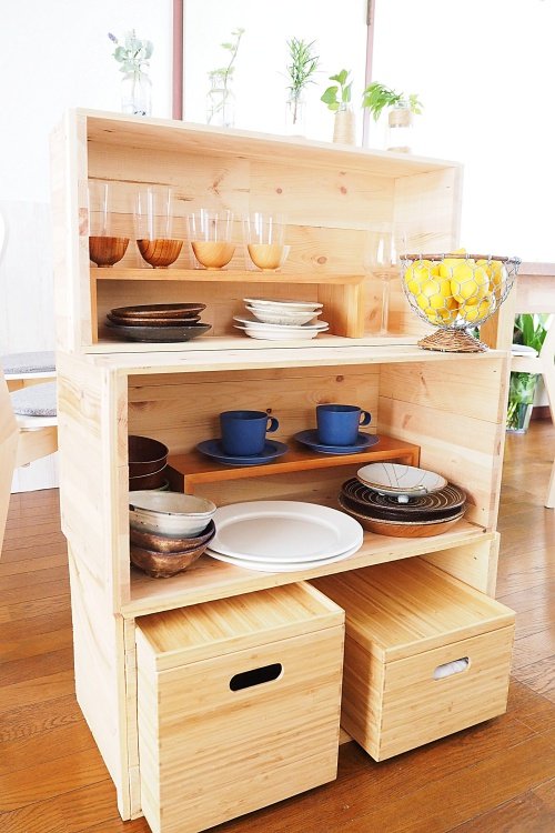 パタパタ扉つき○りんご箱 収納箱 2箱セット 送料無料 棚・シェルフ・ラック ✼• きのはこ製作室 Hanabi •✼ 通販10529290Creema クリーマ