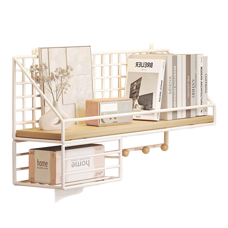 壁掛け棚 キーフック・ショート クルミ モデル ウォールシェルフとフック1台2役の壁掛け飾り棚