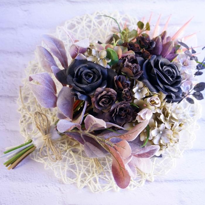 HGJH 造花 ブーケ 花束 薔薇 フラワーアレンジメント インテリア飾り 卓上 F りアル 人工観葉植物 ローズ 造花 フェイクグアーティフィシャルフラワー インテリアブーケアレンジバラ&ダリアのアースカラー花束風アレンジメント造花・アーティフィシャルフラワー専門