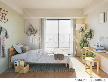 ピンク色の内装のベッドルーム インテリアイメージ AIイラストのイラスト素材106806627- PIXTA