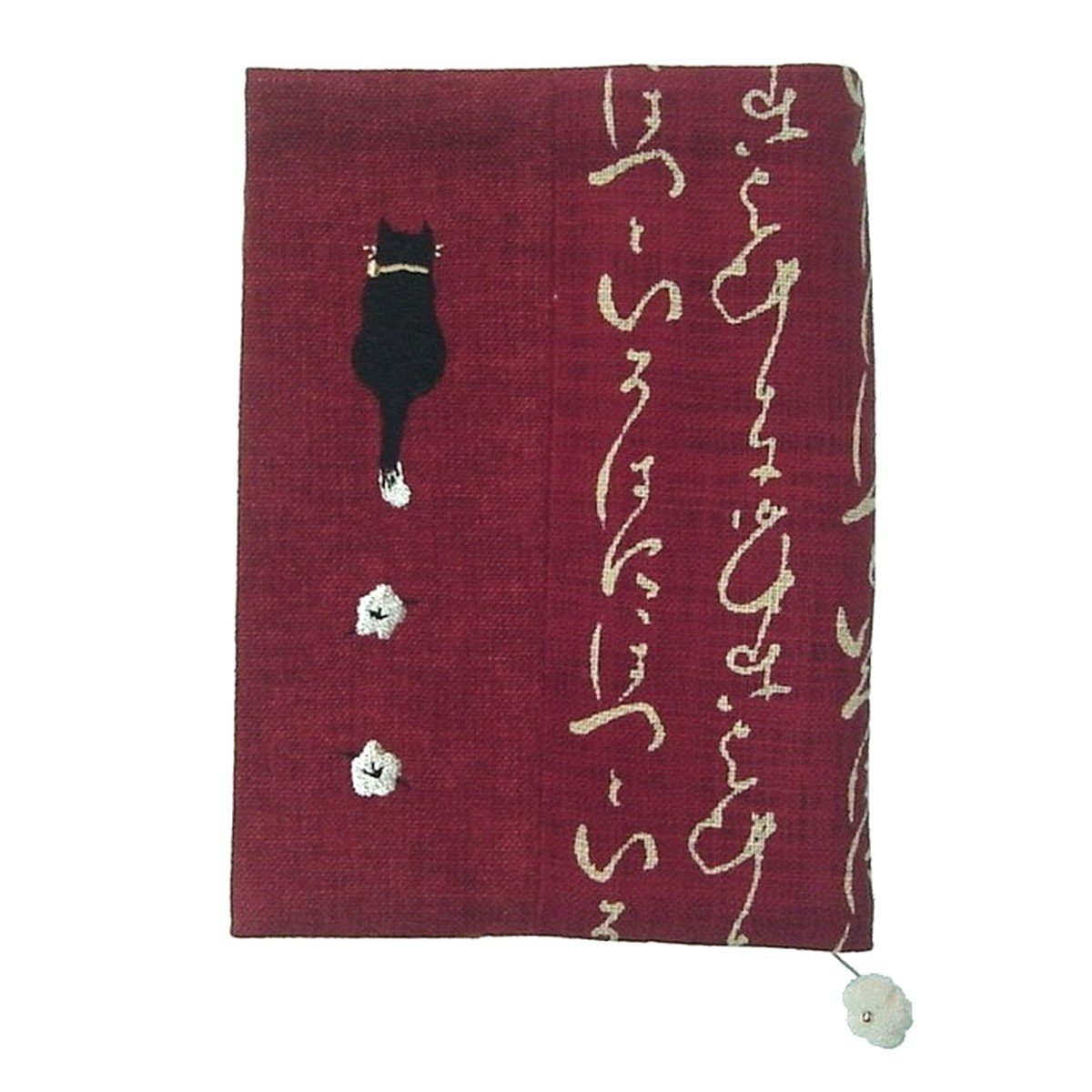 ドン・ヒラノ DON HIRANO ブックカバー 猫 ねこ えんじ 麻 文庫判