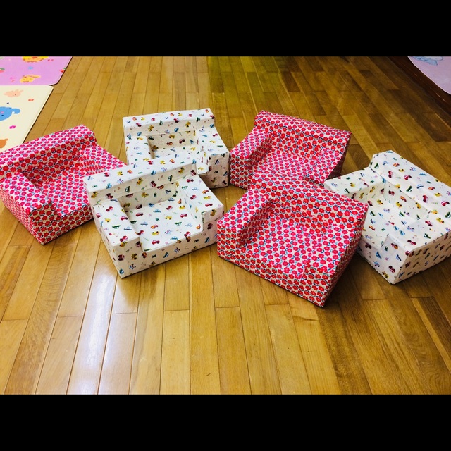 専用 ハーフサイズ 24個牛乳パック椅子 2個 うさぎ柄 デニム調 椅子 チェア ・スツール