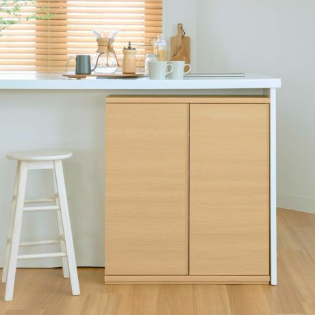 カウンター下収納 高さ８０ｃｍ幅４５〜５９ｃｍ奥行１９ｃｍ厚棚板 棚板厚み2.5cm コミック収納 玄関家具 幅オーダー1cm単位タフ棚板ディスプレイ カウンター下収納 整理棚 幅 57 cm 横幅 注文 セミオーダーカウンター下収納LASCO ラスコ開き戸キャビネット