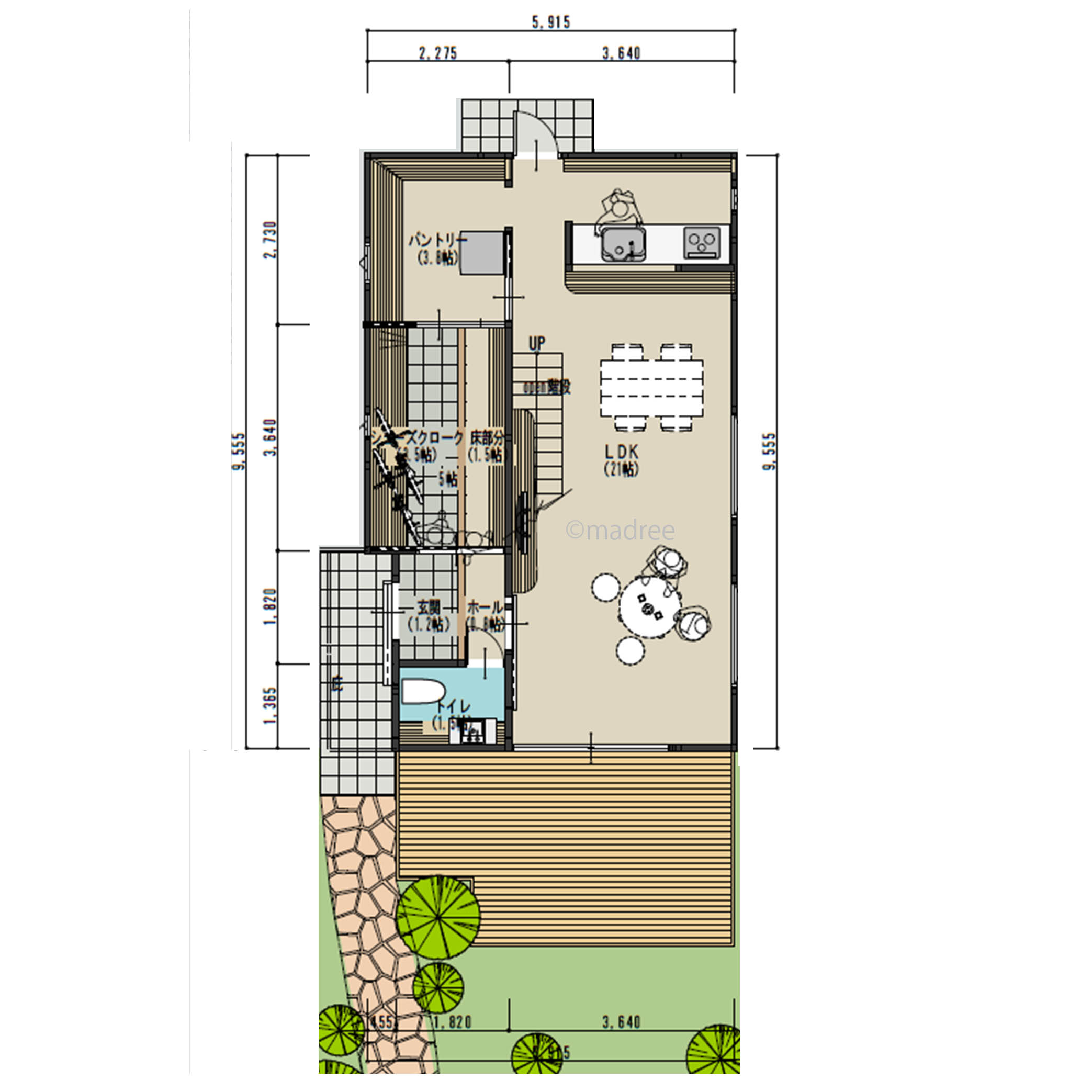 三井健太の名作間取り選: 128. 専用駐車場と自転車置き場が家の前にある子育て世帯向き1階76㎡ 新築