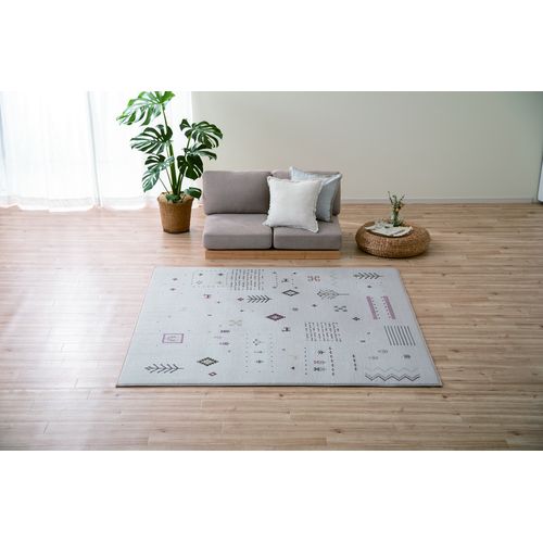 い草 ラグマット 絨毯江戸間6畳 約261×352cm レッド ギャッベ柄 ラグ・カーペット