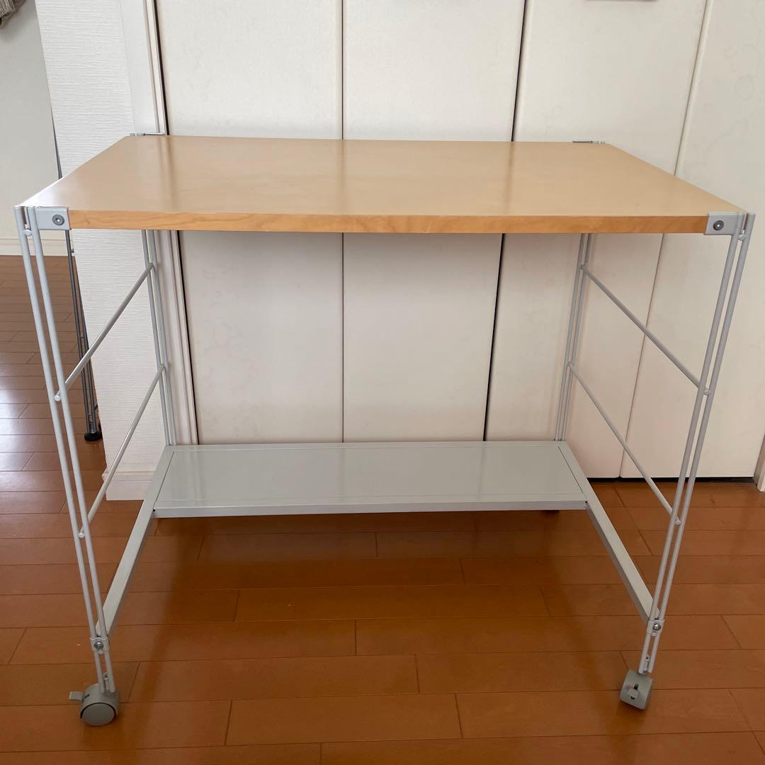 MUJI 無印良品ステンレスユニットシェルフ・デスク メラミントップです。ユニットシェルフ 帆立を利用したシンプルなワーキングテーブルは在宅ワークの事務机やパソコンデスクにおススメです♪ - kokoelma -ココエルマ-雑貨・中古家具・北欧家具・アンティーク家具の