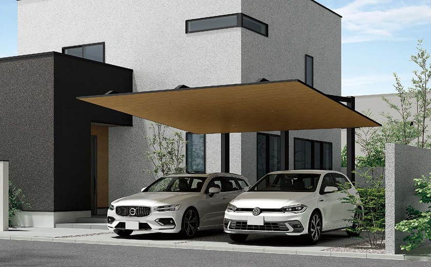 柱が邪魔にならない柱無しカーポート - PREX GARDENプレックスガーデン 松本市・塩尻市・安曇野市のお庭・エクステリア・外構工事会社