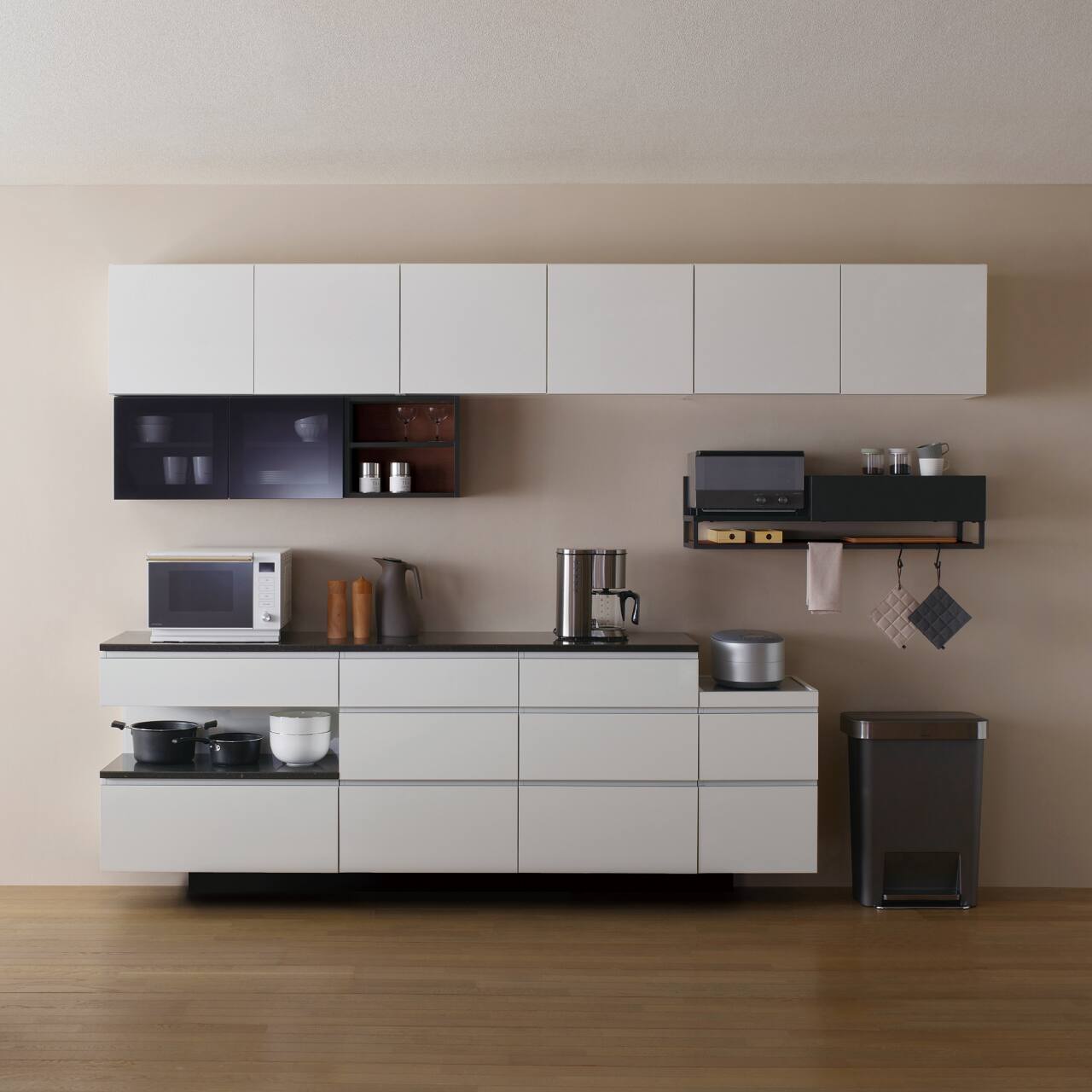 t035 食器棚リフトアップガラス吊戸棚オーダー家具 zealworks