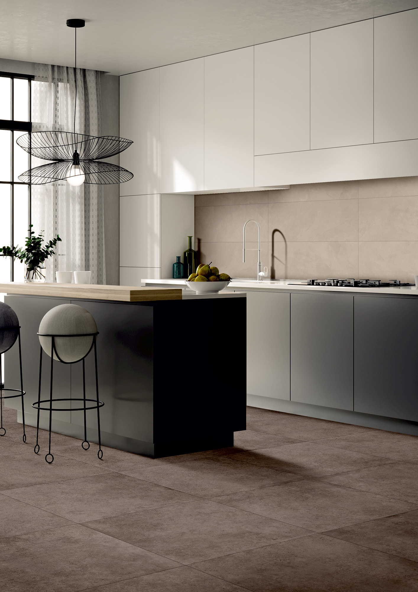 おしゃれで清潔なタイル床のキッチン東京・千葉のリノベーション事例中古マンション・戸建てリノベーション＆リフォーム