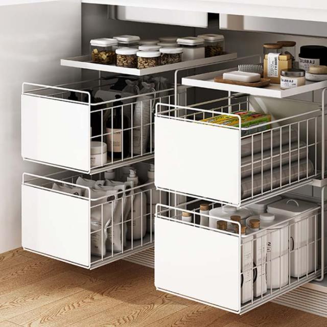 シンク下収納バスケット タワー 2段山崎実業 tower シンク下 収納 スライド 引き出し 調味料 シンク下収納 ラック 二段 棚 調味料ラックキッチン収納 北欧 おしゃれ モノトーン yamazaki ブラック ホワイト 5218 5219 送料無料57-521シリーズ別,TOWER