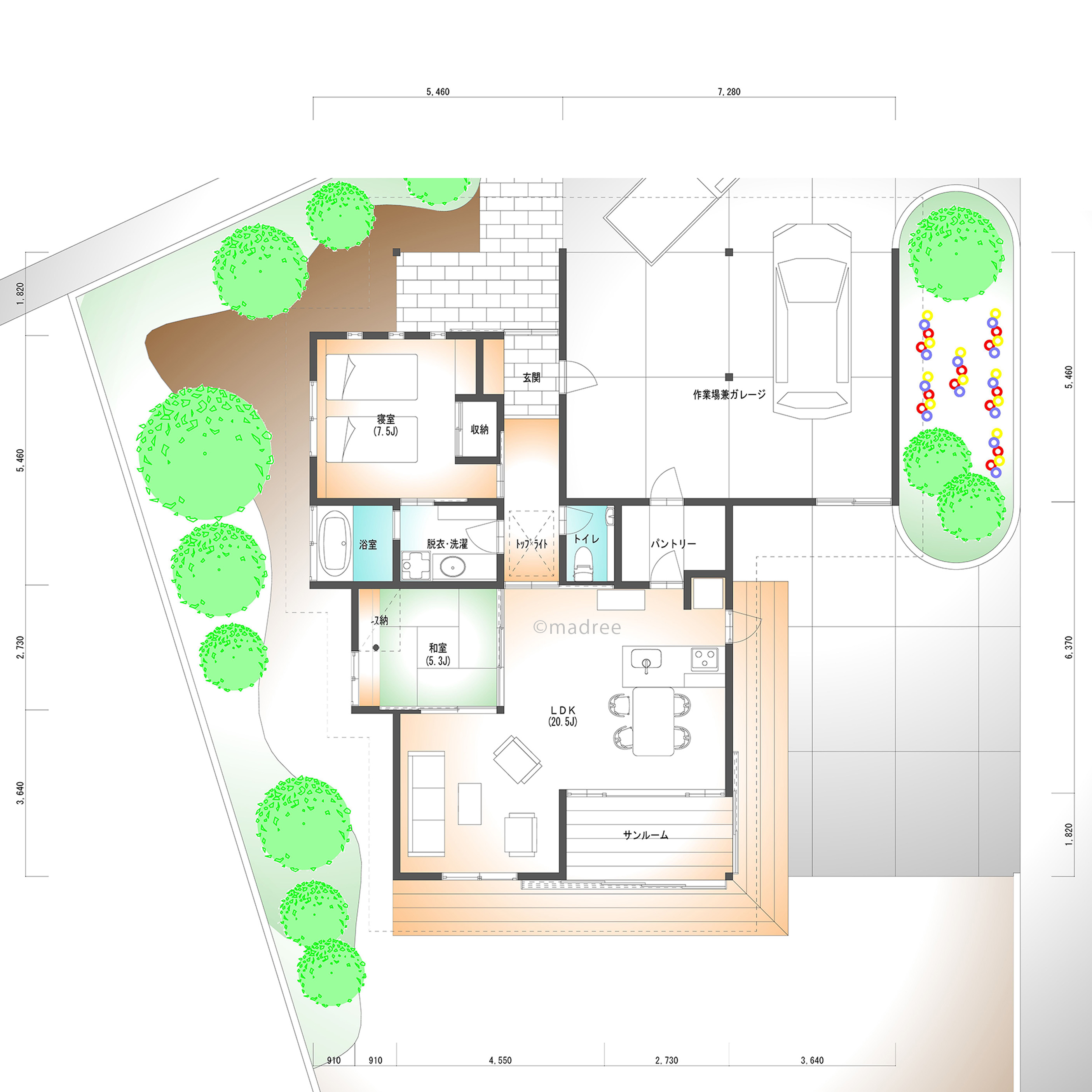 設計案」北向きの南北に長い敷地 新築注文住宅の計画８案 大阪市高橋建築事務所