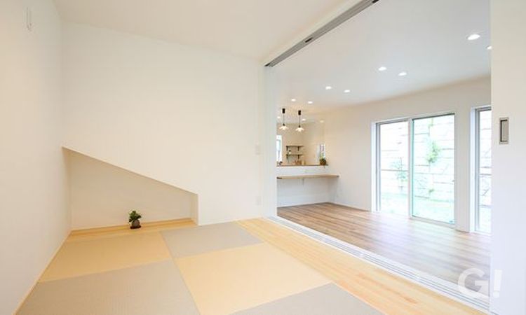 注文住宅 施工例 ＬＤＫと畳の間と階段が一つの空間でいつも家族がオープンになる家栃木県宇都宮市の工務店 薄井工務店