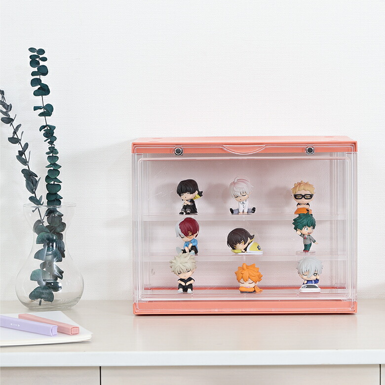 コレクション展示 フィギュアケース ディスプレイケース 磁気ドア 前面が開く 出し入れがしやすい 3段ステージ 取り外し可能 単品展示スタック収納可能 安定設置
