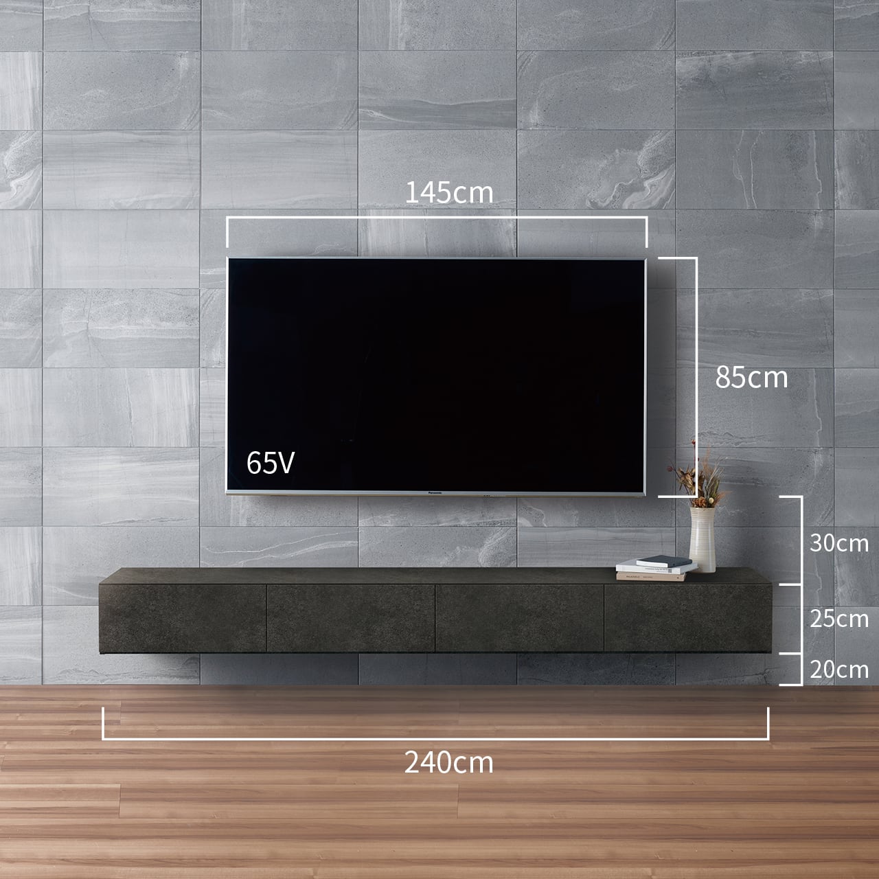 フロートテレビボード 240cm セラミカネロ 壁掛け おしゃれ 既製品 モダン MA-D240FS 閉じたままリモコン操作が可能MARGINCABINET EC