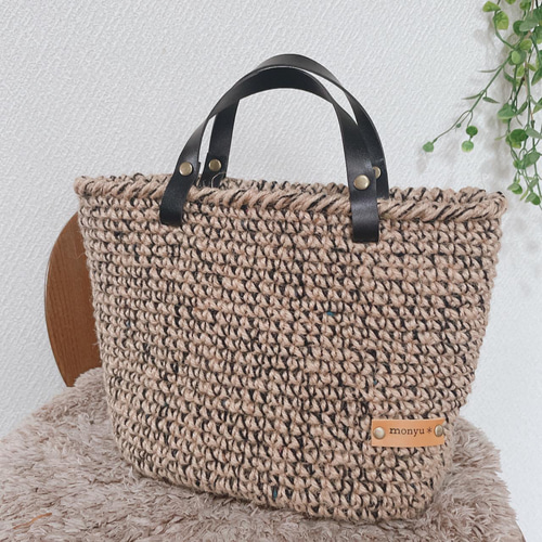ハンドメイド 麻紐バッグ 麻ひもバッグ かぎ針編みバッグ 春バッグ カゴバッグ - メルカリ