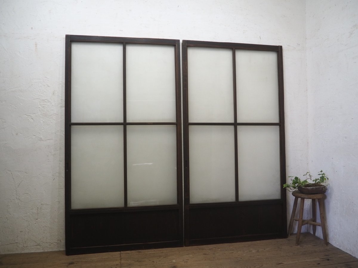 アンティーク建具 淡いグレーがおしゃれなペイントガラス戸1枚 引き戸、建具R-045004ラフジュ工房