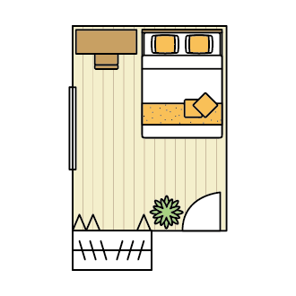 おしゃれな6畳寝室レイアウト ベッドとインテリアの配置実例CLAS