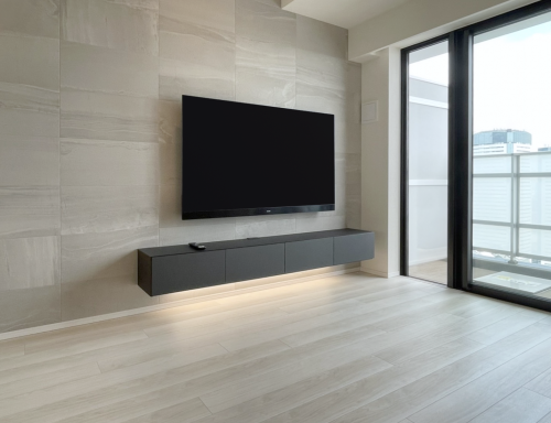マンションに施工した間接照明付きのフロートタイプのテレビボード愛知県 名古屋市名古屋のオーダー家具とインテリアコーディネートなら LUFT 愛知県