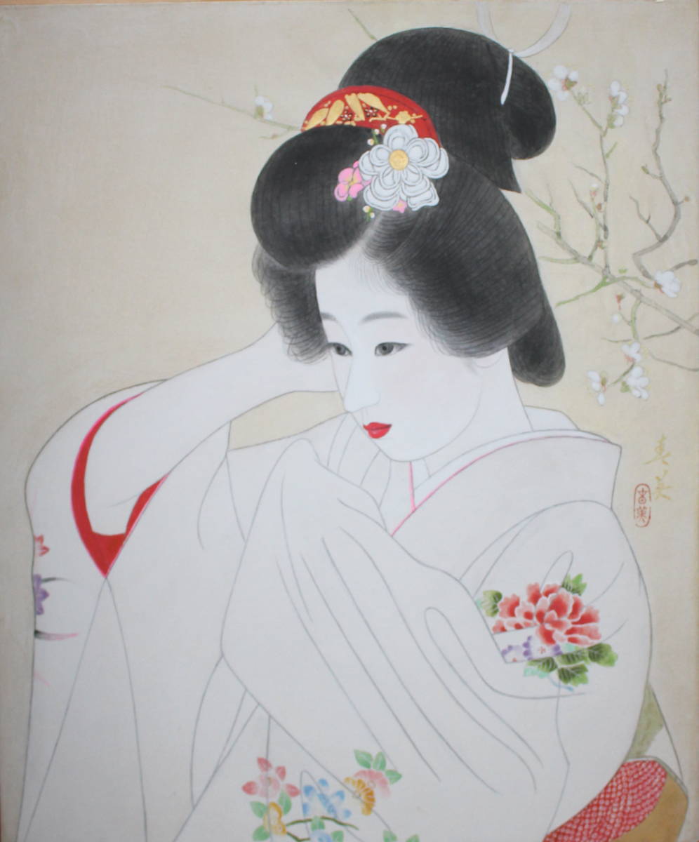 花日和」F4 野沢榮子 真作 日本画 美人画