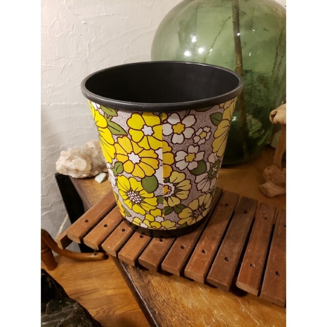 アンティークゴミ箱ポピー花柄フラワー昭和レトロフラワーペットトラッシュ缶 花瓶・フラワースタンド