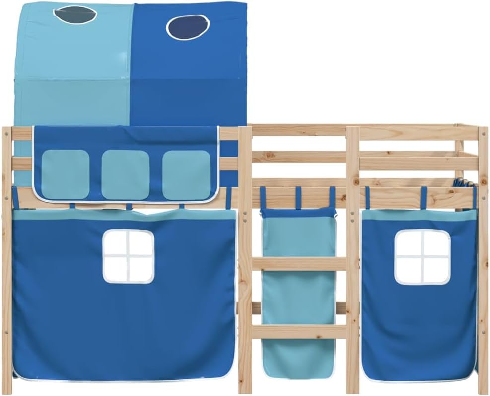 安い！！ ロフトベッド, ホワイト ブルー デスク付き 引き出し3段付き