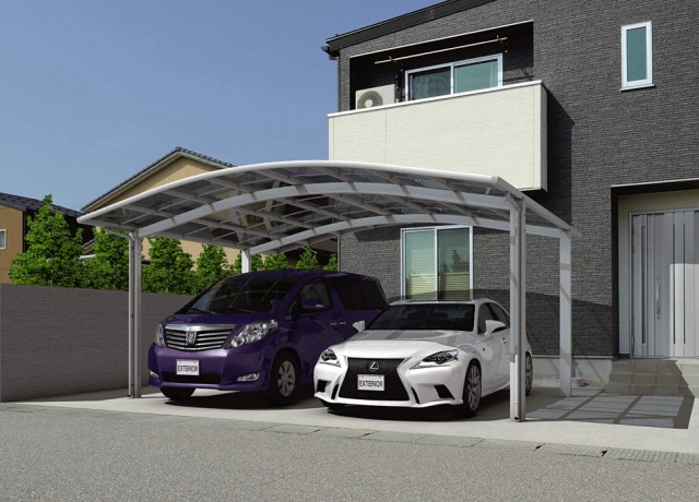 カーポートの柱が邪魔にならないよう3台用の梁を使用した事例！インフォメーション住宅産業 鹿児島で外構 エクステリア工事