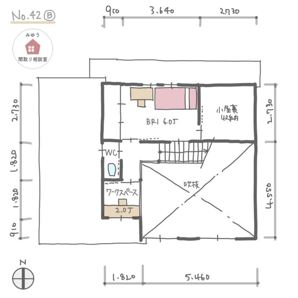 自転車を置ける玄関収納のある間取り 30坪2LDK2階建 No.42Bみゆう間取り相談室