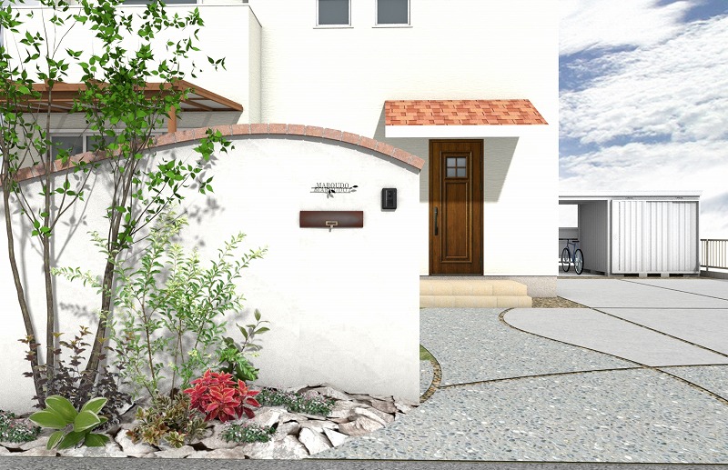 変形地を活かしおしゃれなアプローチにデザインした新築外構No.18350新築外構一式の施工例外構工事のガーデンプラス